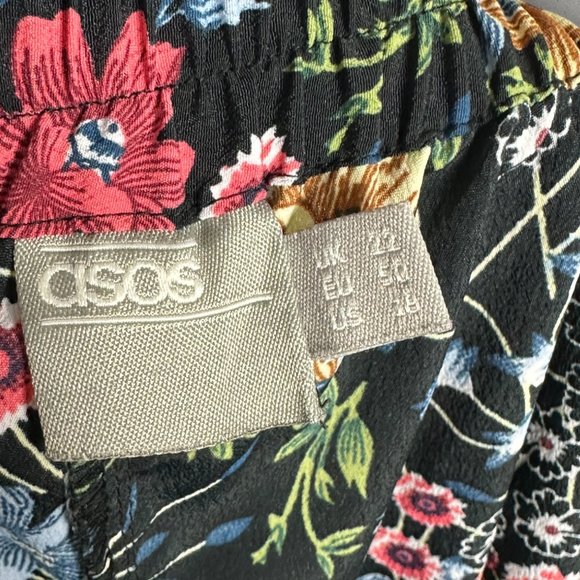 ASOS Wide Leg Floral Pants Womens Size 18 Skirted Tie Waist Boho Beach Elastic - Picture 3 of 16